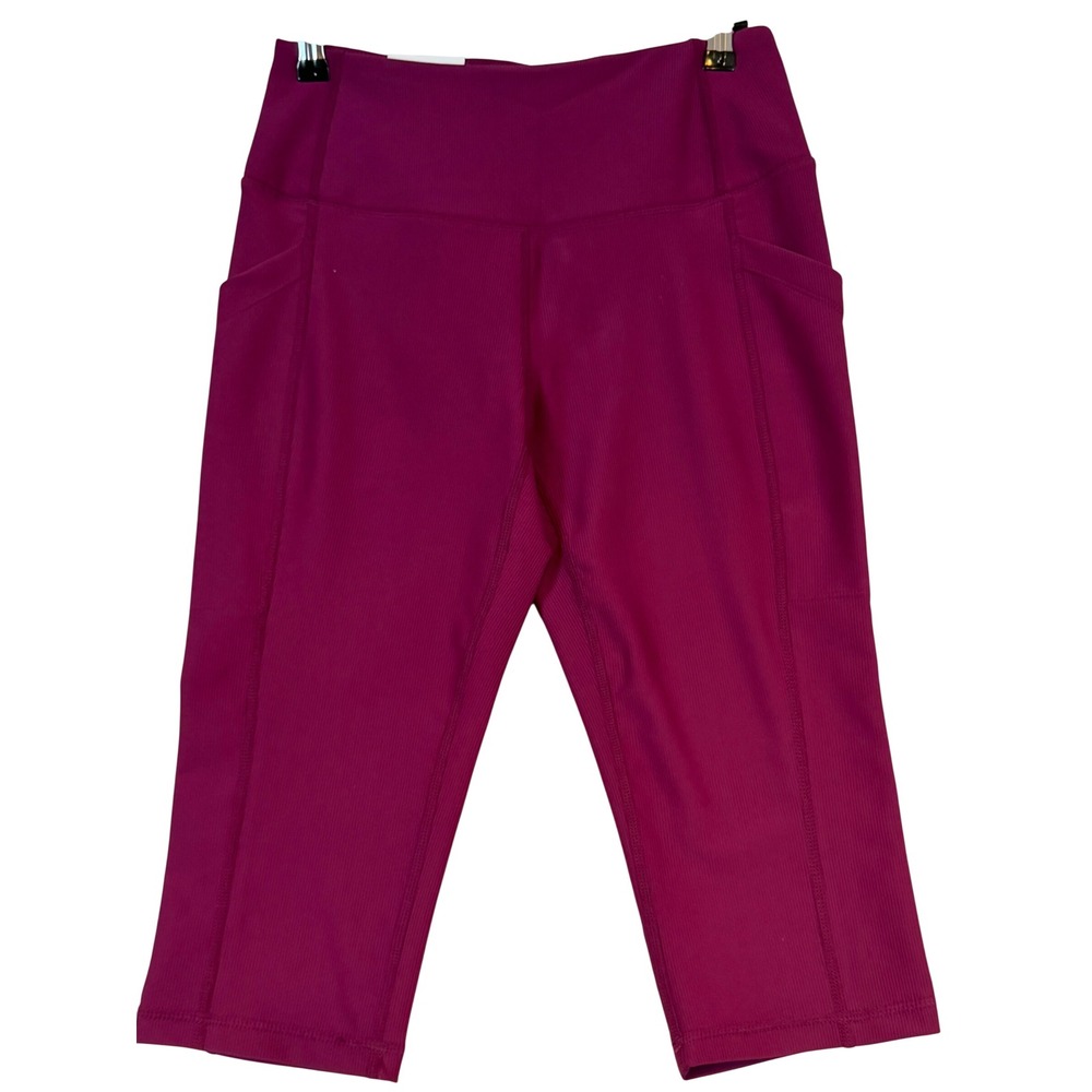 32 Degrees Cool Purple Ribbed Capri Leggings With Pockets Womens •S• Yoga Gym